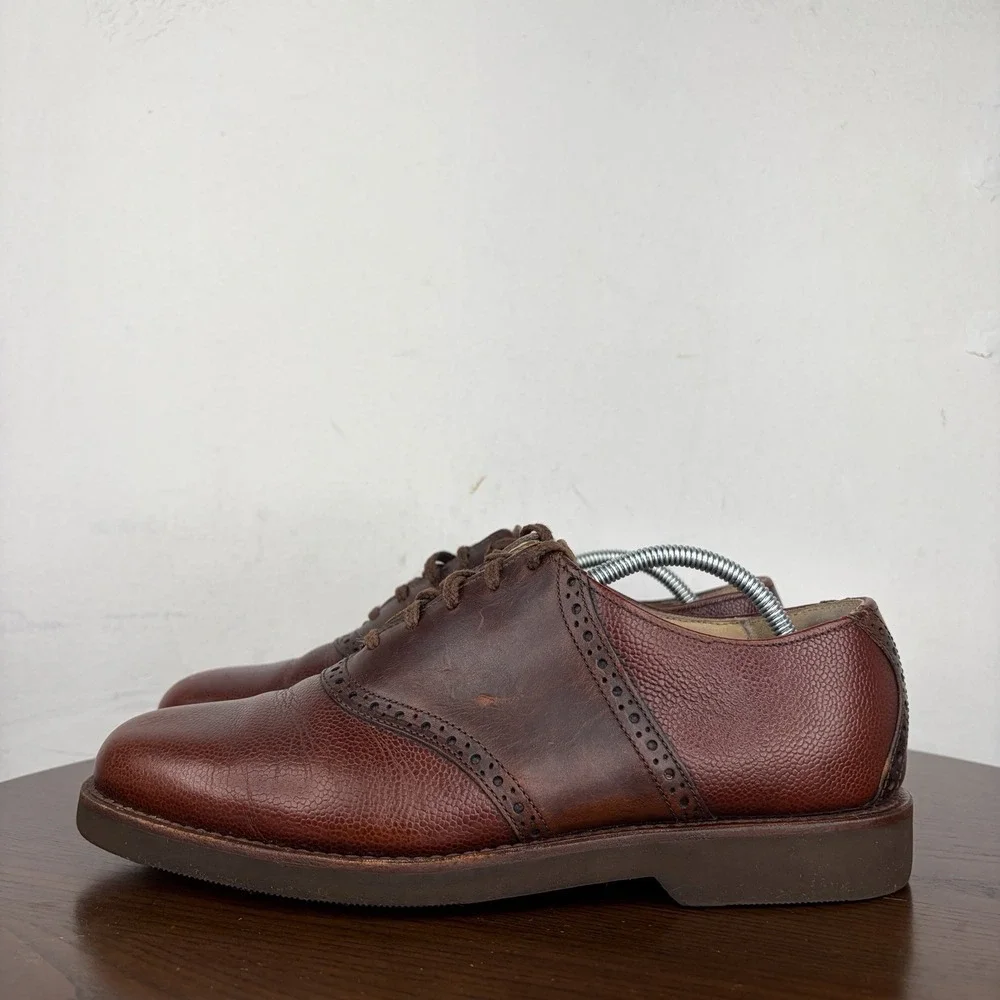 Cole Haan Shoes Men's 8D Brown Pebble Leather Brogue Derby Oxford Saddleback USA